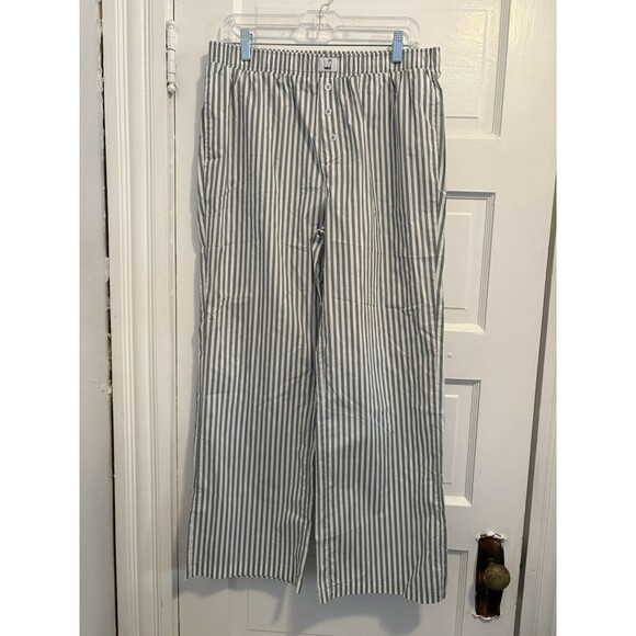 Pants - Happily Grey Boxer Pants Green and White Striped Size Large 100% Cotton
